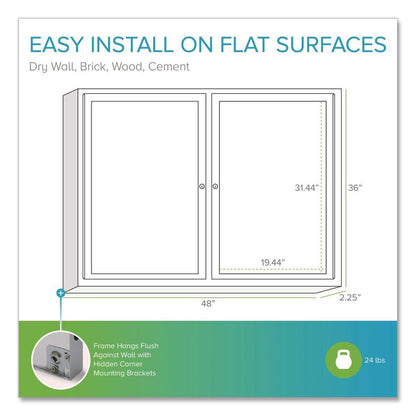 2 Door Enclosed Natural Cork Bulletin Board with Satin Frame, 48" x 36", Tan Surface, Satin Aluminum Frame
