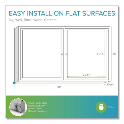 2 Door Enclosed Natural Cork Bulletin Board with Satin Frame, 60" x 36", Tan Surface, Satin Aluminum Frame