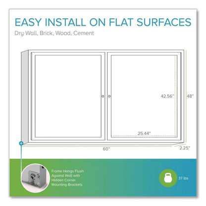 2 Door Enclosed Natural Cork Bulletin Board with Satin Frame, 60" x 48", Tan Surface, Satin Aluminum Frame