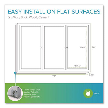 2 Door Enclosed Natural Cork Bulletin Board with Satin Frame, 72" x 36", Tan Surface, Satin Aluminum Frame