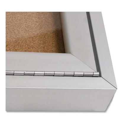 3 Door Enclosed Natural Cork Bulletin Board with Satin Frame, 72" x 48", Tan Surface, Satin Aluminum Frame