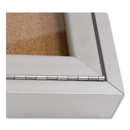 3 Door Enclosed Natural Cork Bulletin Board with Satin Frame, 96" x 48", Tan Surface, Satin Aluminum Frame