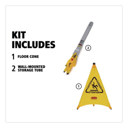Multilingual Pop-Up Wet Floor Safety Cone, 21 x 21 x 30, Yellow