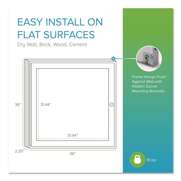 1 Door Enclosed Vinyl Bulletin Board with Satin Frame, 36" x 36", Silver Surface, Satin Aluminum Frame