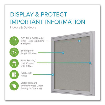 1 Door Enclosed Vinyl Bulletin Board with Satin Frame, 24" x 36", Silver Surface, Satin Aluminum Frame