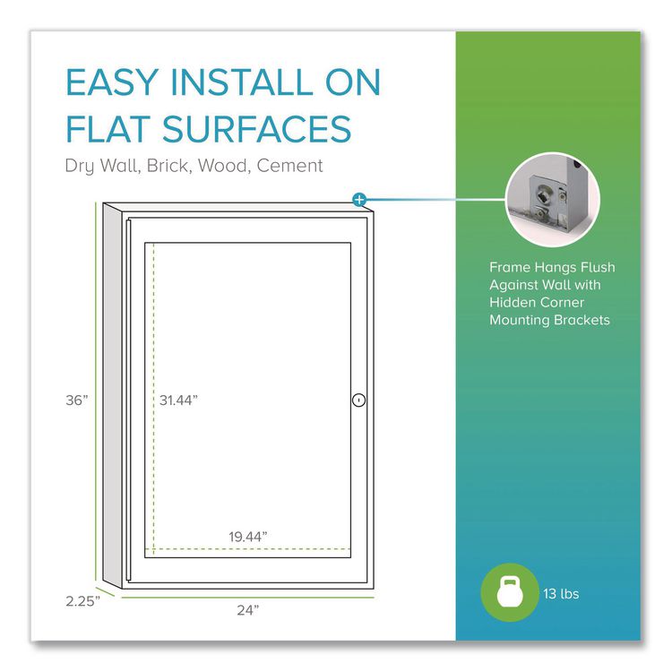 1 Door Enclosed Vinyl Bulletin Board with Satin Frame, 24" x 36", Silver Surface, Satin Aluminum Frame