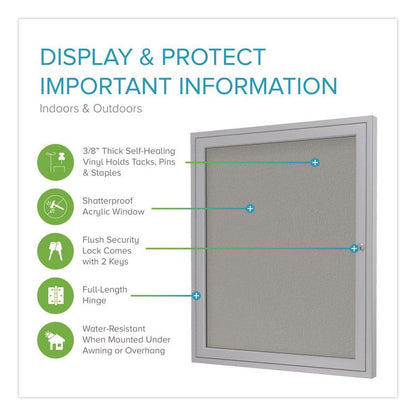 1 Door Enclosed Vinyl Bulletin Board with Satin Frame, 36" x 36", Silver Surface, Satin Aluminum Frame
