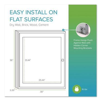 1 Door Enclosed Vinyl Bulletin Board with Satin Frame, 30" x 36", Silver Surface, Satin Aluminum Frame