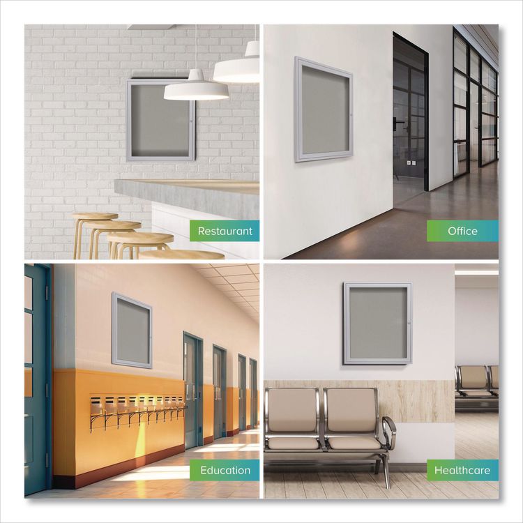 1 Door Enclosed Vinyl Bulletin Board with Satin Frame, 24" x 36", Silver Surface, Satin Aluminum Frame