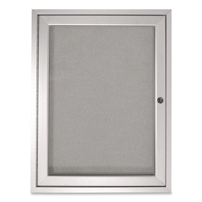 1 Door Enclosed Vinyl Bulletin Board with Satin Frame, 36" x 36", Silver Surface, Satin Aluminum Frame