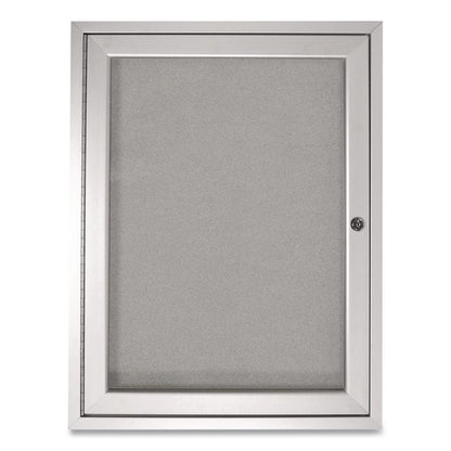 1 Door Enclosed Vinyl Bulletin Board with Satin Frame, 18" x 24", Silver Surface, Satin Aluminum Frame