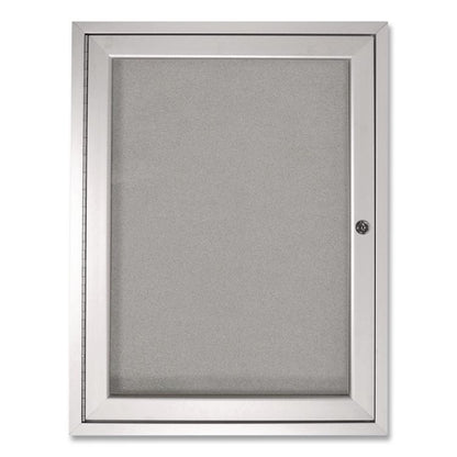 1 Door Enclosed Vinyl Bulletin Board with Satin Frame, 24" x 36", Silver Surface, Satin Aluminum Frame