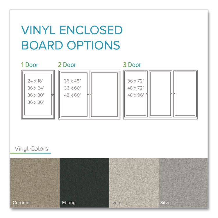 2 Door Enclosed Vinyl Bulletin Board with Satin Frame, 48" x 36", Silver Surface, Satin Aluminum Frame