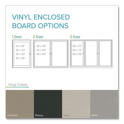 2 Door Enclosed Vinyl Bulletin Board with Satin Frame, 48" x 36", Silver Surface, Satin Aluminum Frame