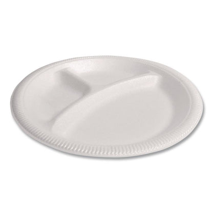 Foam Dinnerware, 3-Compartment Plate, 9" dia, White, 125/Sleeve, 4 Sleeves/Pack