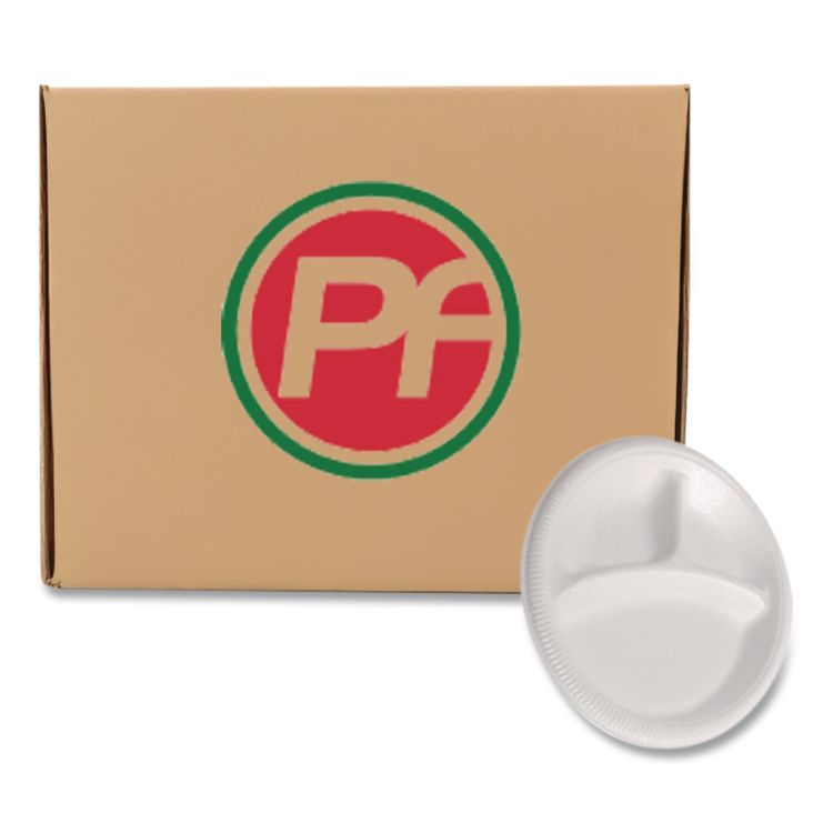 Foam Dinnerware, 3-Compartment Plate, 9" dia, White, 125/Sleeve, 4 Sleeves/Pack