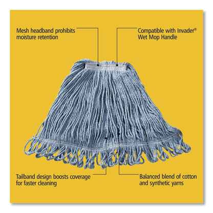Super Stitch Blend Mop Heads, Cotton/Synthetic, Medium, Blue, 6/Carton