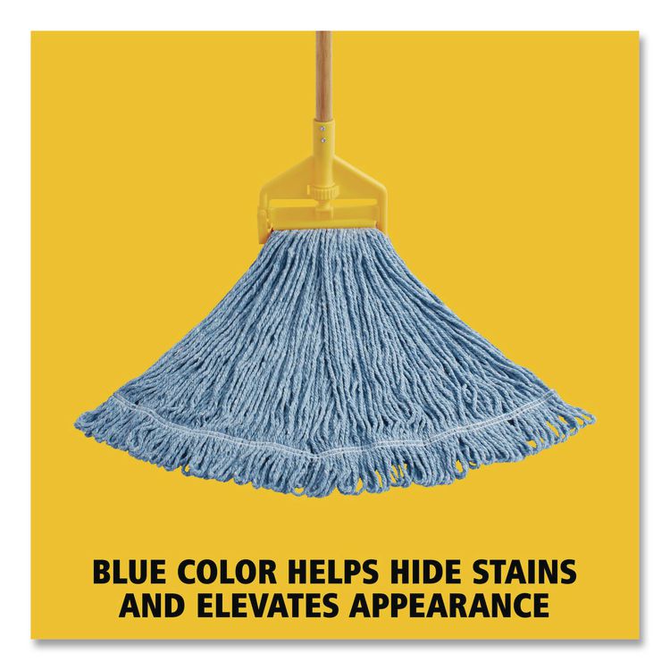 Super Stitch Blend Mop Head, Cotton/Synthetic, Large, 1" Red Headband, Blue, 6/Carton