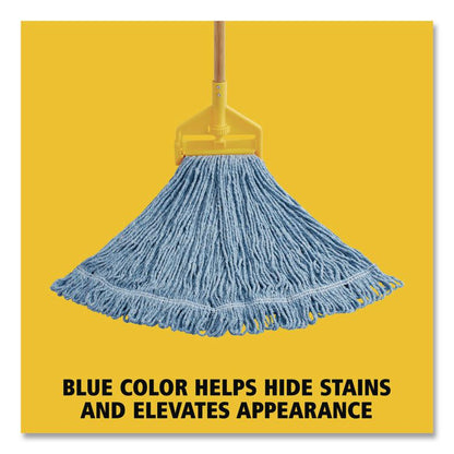 Super Stitch Blend Mop Head, Cotton/Synthetic, Large, 1" Red Headband, Blue, 6/Carton