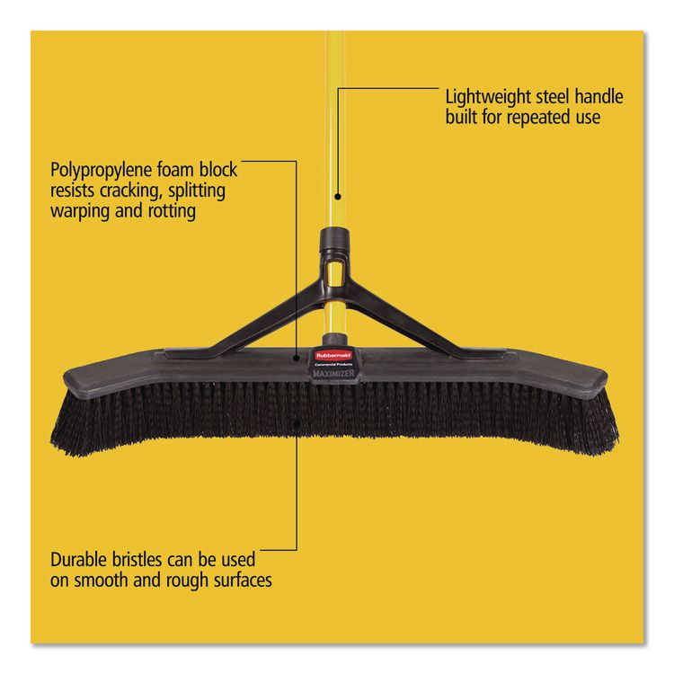 Maximizer Push-to-Center Broom, 36 x 58.13, Polypropylene Bristles, Steel Handle, Yellow/Black