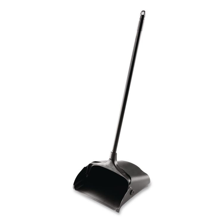 Lobby Pro Upright Dustpan with Wheels, 12.5 x 37,  27.5" Handle, Polypropylene/Vinyl Coat, Black