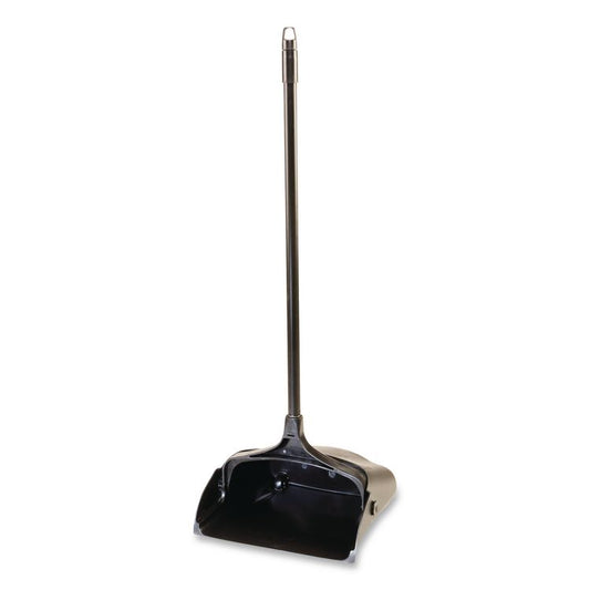 Lobby Pro Upright Dustpan with Wheels, 12.5 x 37, 27.5" Handle, Polypropylene/Vinyl Coat, Black