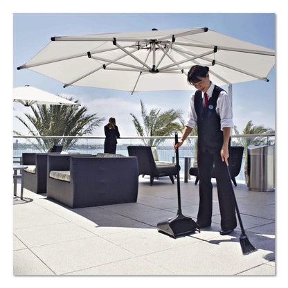 Lobby Pro Upright Dustpan with Wheels, 12.5 x 37,  27.5" Handle, Polypropylene/Vinyl Coat, Black