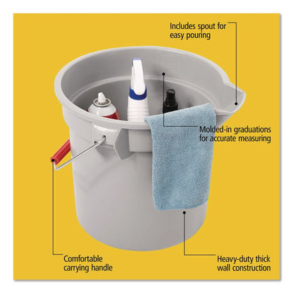 BRUTE Round Utility Pail, 14 qt, Plastic, Gray, 12" Diameter