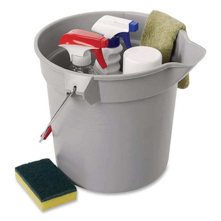 BRUTE Round Utility Pail, 10 qt, Plastic, Gray, 10.5" Diameter