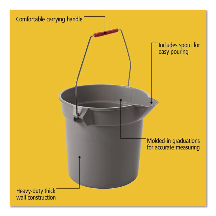 BRUTE Round Utility Pail, 10 qt, Plastic, Gray, 10.5" Diameter