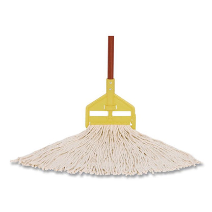 Non-Launderable Premium Cut-End Cotton Wet Mop Head, 16 oz, White, 1" White Band, 12/Carton
