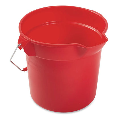 BRUTE Round Utility Pail, 10 qt, Plastic, Red, 10.5" Diameter
