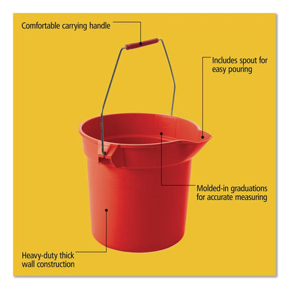 BRUTE Round Utility Pail, 10 qt, Plastic, Red, 10.5" Diameter