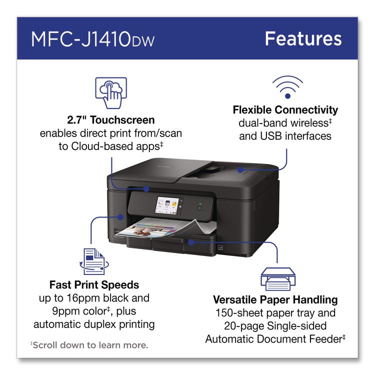 MFCJ1410DW Work Smart 1410 Wireless Color Inkjet AIO Printer, Copy/Print/Scan