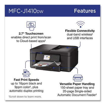 MFCJ1410DW Work Smart 1410 Wireless Color Inkjet AIO Printer, Copy/Print/Scan