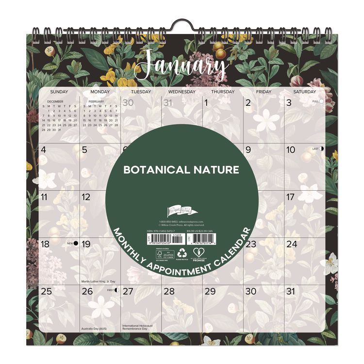 Botanical Nature 2026 Spiral Wall Calendar, Botanic Artwork, 12 x 12, Multicolor Sheets, 12-Month (Jan to Dec): 2026