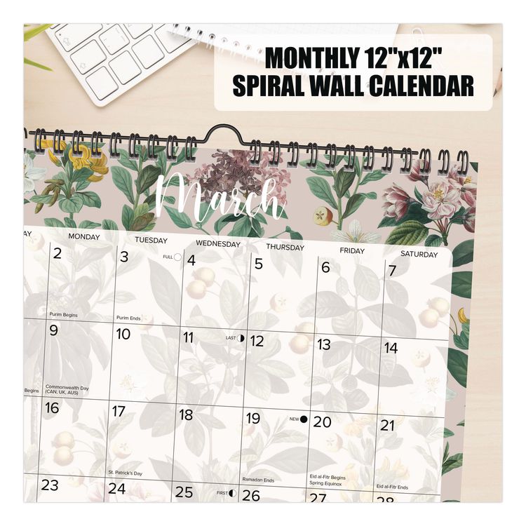 Botanical Nature 2026 Spiral Wall Calendar, Botanic Artwork, 12 x 12, Multicolor Sheets, 12-Month (Jan to Dec): 2026