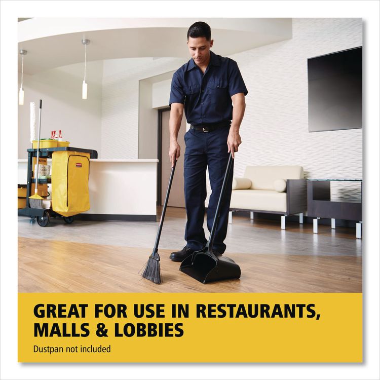 Angled Lobby Broom, Poly Bristles, 35" Length, Black