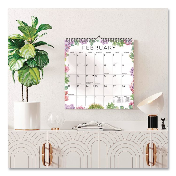 Succulents 2026 Spiral Wall Calendar, Succulents Artwork, 12 x 12, Multicolor Sheets, 12-Month (Jan to Dec): 2026