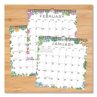 Succulents 2026 Spiral Wall Calendar, Succulents Artwork, 12 x 12, Multicolor Sheets, 12-Month (Jan to Dec): 2026