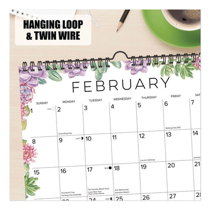 Succulents 2026 Spiral Wall Calendar, Succulents Artwork, 12 x 12, Multicolor Sheets, 12-Month (Jan to Dec): 2026
