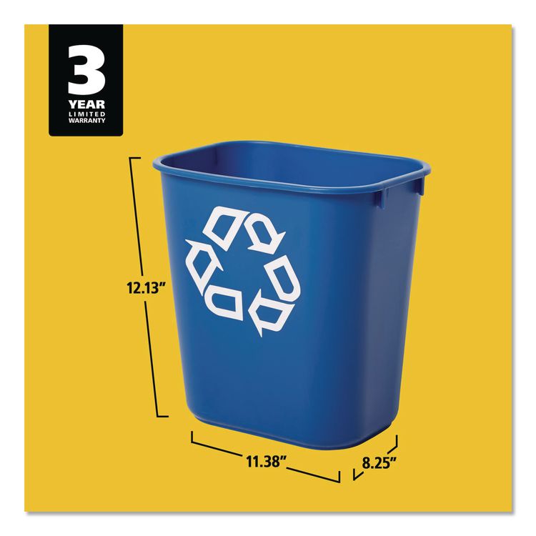 Deskside Recycling Container, Small, 13.63 qt, Plastic, Blue
