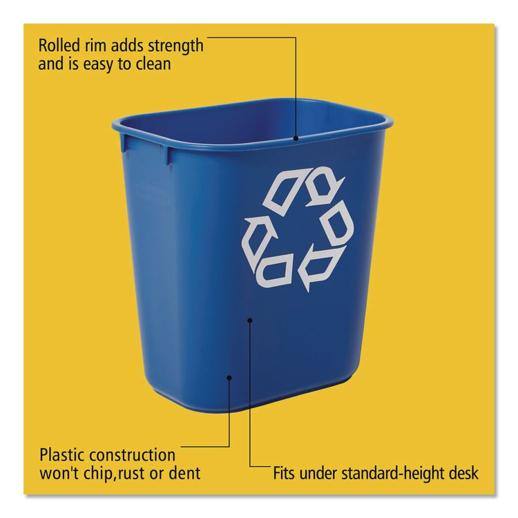 Deskside Recycling Container, Small, 13.63 qt, Plastic, Blue