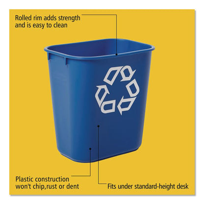 Deskside Recycling Container, Small, 13.63 qt, Plastic, Blue