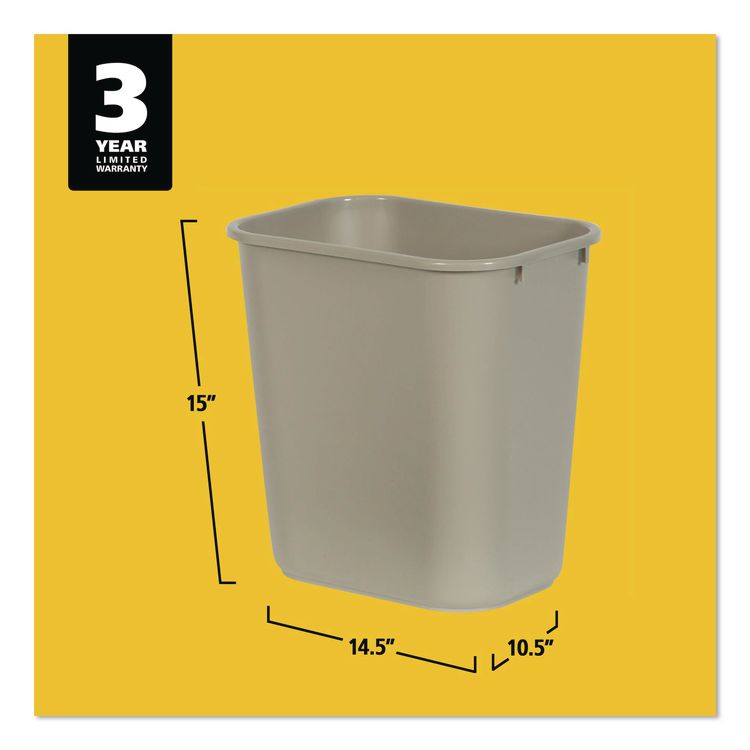 Deskside Plastic Wastebasket, 7 gal, Plastic, Beige