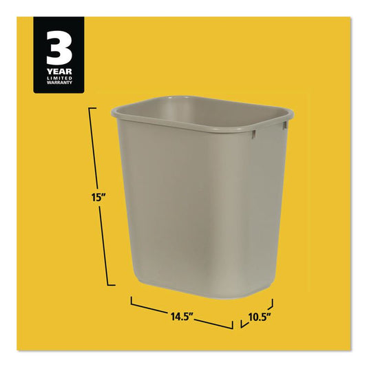 Deskside Plastic Wastebasket, 7 gal, Plastic, Beige