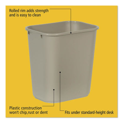 Deskside Plastic Wastebasket, 7 gal, Plastic, Beige