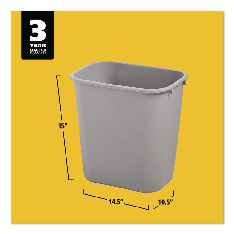 Deskside Plastic Wastebasket, 7 gal, Plastic, Gray