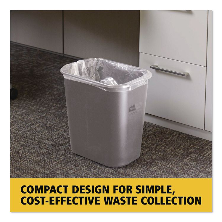 Deskside Plastic Wastebasket, 7 gal, Plastic, Gray