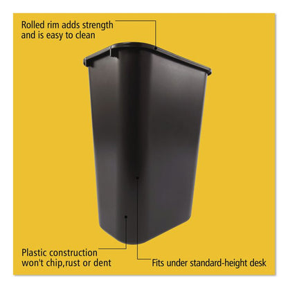 Deskside Plastic Wastebasket, 10.25 gal, Plastic, Black